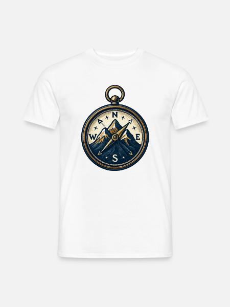 Compass on mountain background - skiing - hiking - Men's T-Shirt - white