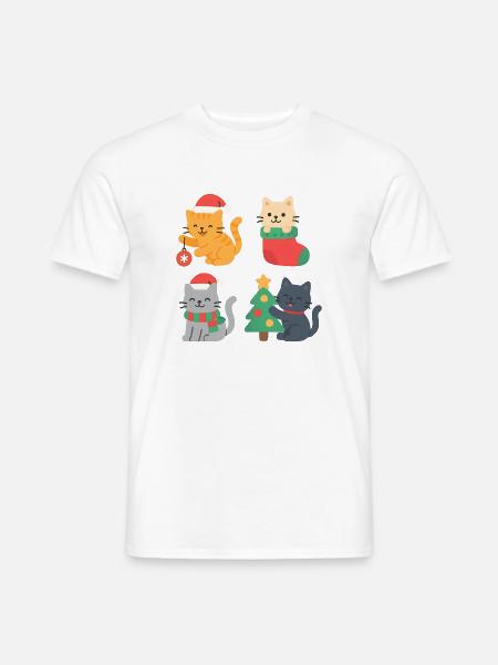 Weihnachtskatzen: Bunte Katzen-Ausgaben - Männer T-Shirt - Weiß