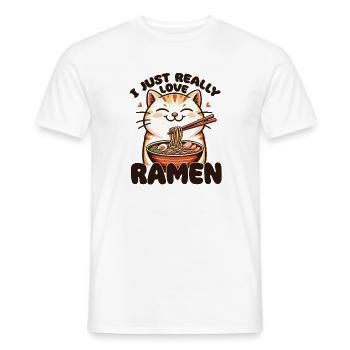 Cat with noodles ramen kawaii cat - Men's T-Shirt - white - Front - AI Model Male 178 dark (178cm)