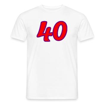 40. 40 YEARS. 40th ANNIVERSARY. 40 YEARS ANNIVERSARY. - Men's T-Shirt - white - Front - AI Model Male 178 dark (178cm)