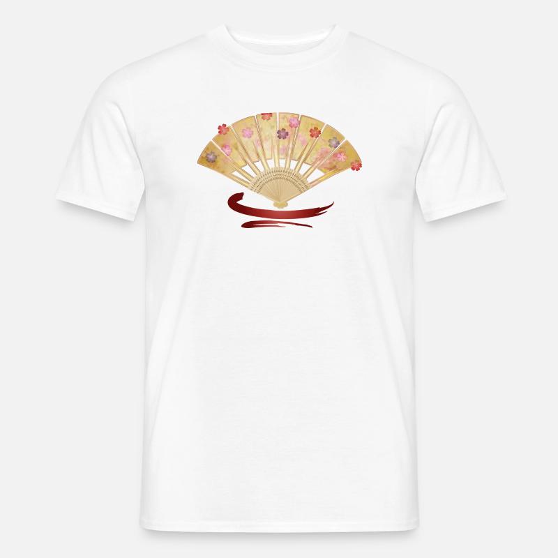 Eleganter Fächer mit Kirschblüten und Rotakzent - Männer T-Shirt - Weiß