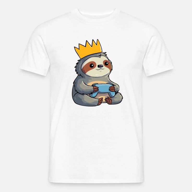 Faultier mit Krone und controller - Männer T-Shirt - Weiß