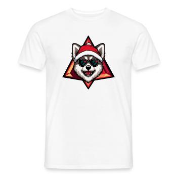 Husky au chapeau du Père Noël avec des lunettes de soleil - T-shirt homme - blanc - Devant - AI Model Male 178 dark (178cm)
