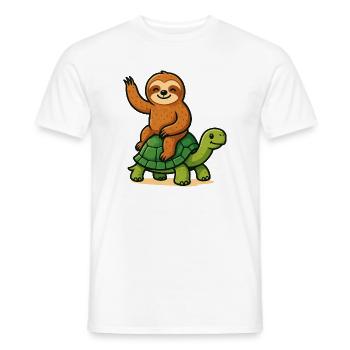 Funny sloth on turtle - Men's T-Shirt - white - Front - AI Model Male 178 dark (178cm)