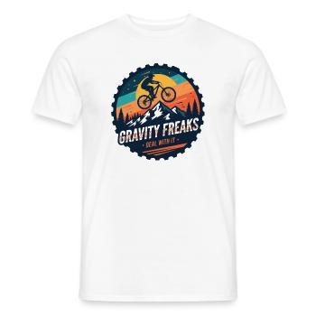 Gravity Freaks MTB Sunset Badge - Men's T-Shirt - white - Front - AI Model Male 178 dark (178cm)