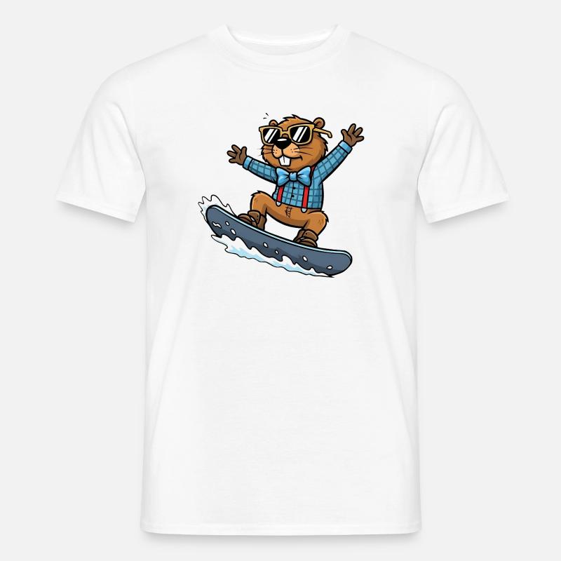 Cooler Snowboard Biber Comic Sonnenbrille - Männer T-Shirt - Weiß
