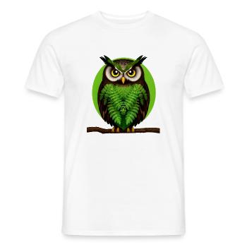 Portrait de la chouette feuille verte sur une branche - T-shirt homme - blanc - Devant - AI Model Male 178 dark (178cm)
