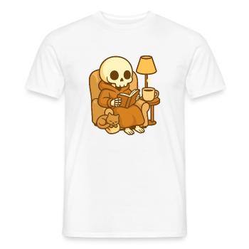 Reading Skeleton – Cozy Reading - Men's T-Shirt - white - Front - AI Model Male 178 dark (178cm)