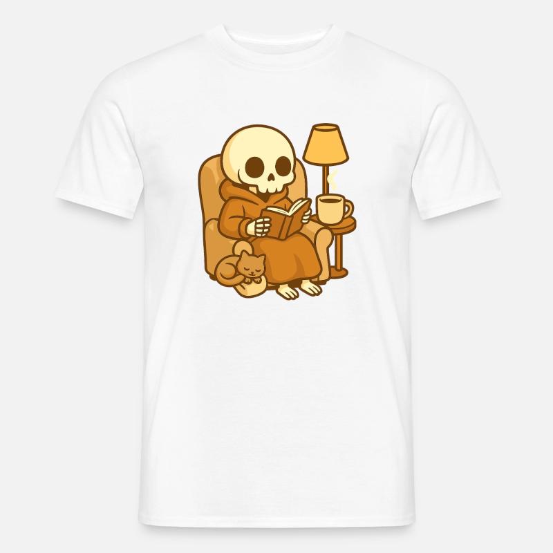 Lesendes Skelett – Cozy Reading - Männer T-Shirt - Weiß