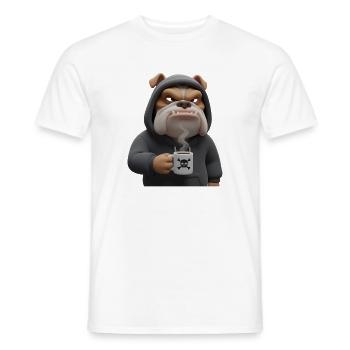 Grim Bulldog Coffee Cartoon Funny Dog - Men's T-Shirt - white - Front - AI Model Male 178 dark (178cm)