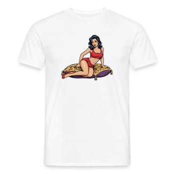 Pin-up-Frau auf dekorativem Kissen - Männer T-Shirt - Weiß - Vorne - AI Model Male 178 dark (178cm)