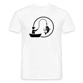Logo du pêcheur dans un bateau Minimaliste - T-shirt homme - blanc - Devant - AI Model Male 178 dark (178cm)