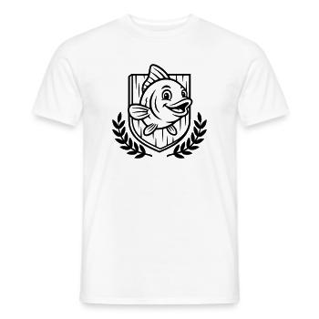 Fish Coat of Arms Angler Club Logo - Men's T-Shirt - white - Front - AI Model Male 178 dark (178cm)
