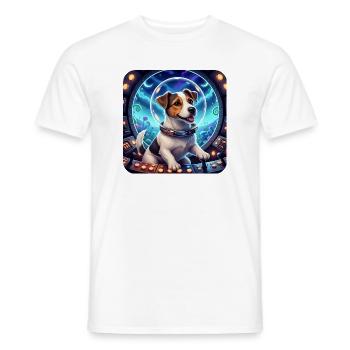 Cosmic Puppy in Space Capsule - Men's T-Shirt - white - Front - AI Model Male 178 dark (178cm)