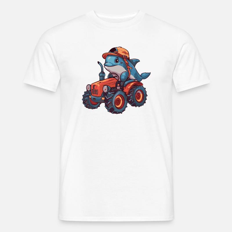 Delfin Traktor Farmer - Männer T-Shirt - Weiß