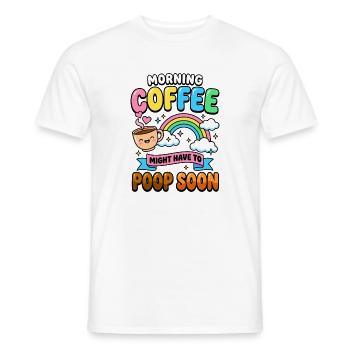 Le café du matin devra probablement bientôt aller aux toilettes. Drôle. - T-shirt homme - blanc - Devant - AI Model Male 178 dark (178cm)