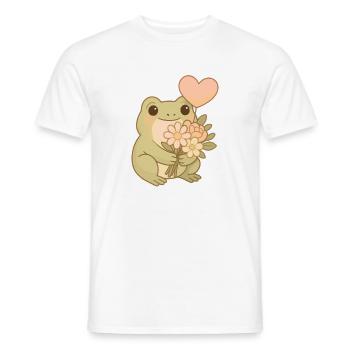 Kawaii Frog with Flowers – Cute Frogcore Art - Men's T-Shirt - white - Front - AI Model Male 178 dark (178cm)