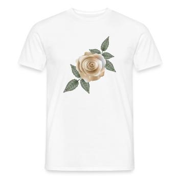 Delicate sand-coloured rose with soft leaf accents - Men's T-Shirt - white - Front - AI Model Male 178 dark (178cm)