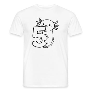 Axolotl hugging the number 5 cartoon illustration - Men's T-Shirt - white - Front - AI Model Male 178 dark (178cm)