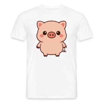 Dessin animé de Kawaii Porcelet - T-shirt homme - blanc - Devant - AI Model Male 178 dark (178cm)