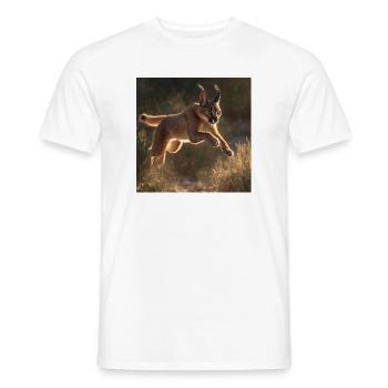 Caracal in the Leap – Ferocity in Motion - Men's T-Shirt - white - Front - AI Model Male 178 dark (178cm)