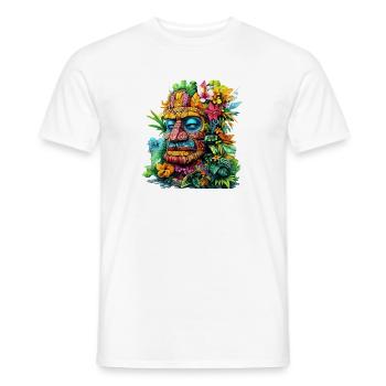 Tropischer Blumen-Tiki Maskenprint - Männer T-Shirt - Weiß - Vorne - AI Model Male 178 dark (178cm)