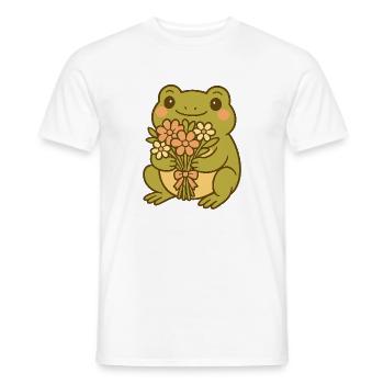 Kawaii Frosch mit Blumenstrauß – Cute Frog Art - Männer T-Shirt - Weiß - Vorne - AI Model Male 178 dark (178cm)