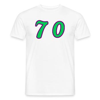 70. 70 YEARS. 70th ANNIVERSARY. 70 YEARS ANNIVERSARY. - Men's T-Shirt - white - Front - AI Model Male 178 dark (178cm)
