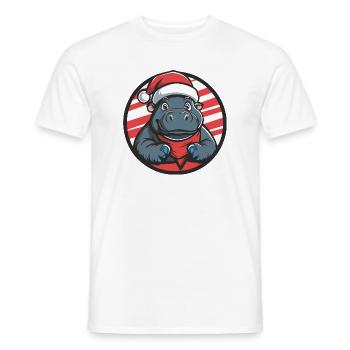 Christmas Hippo Cartoon - Men's T-Shirt - white - Front - AI Model Male 178 dark (178cm)