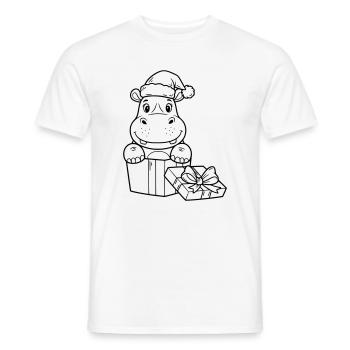 Christmas hippopotamus with gifts - Men's T-Shirt - white - Front - AI Model Male 178 dark (178cm)