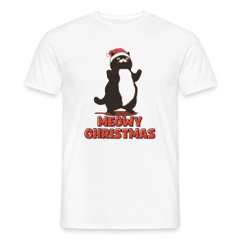 Meowy Christmas – Fat Christmas Cat - Men's T-Shirt - white - Front - AI Model Male 178 dark (178cm)