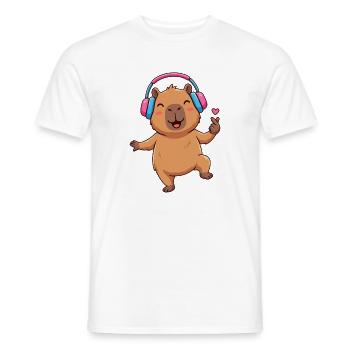 Niedliches Capybara hört Musik und Tanz - Männer T-Shirt - Weiß - Vorne - AI Model Male 178 dark (178cm)