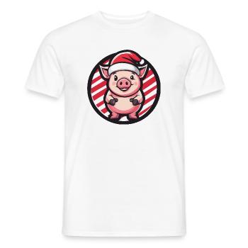 Santa piggy in candy cane look - Men's T-Shirt - white - Front - AI Model Male 178 dark (178cm)