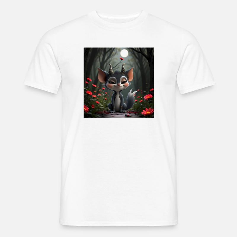 Kätzchen mit Hörnern im Mondwald - Männer T-Shirt - Weiß
