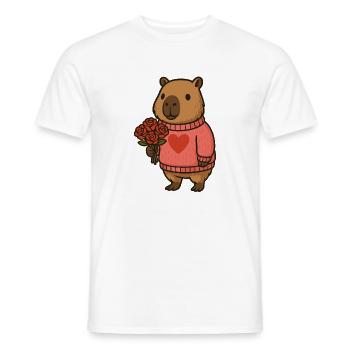 Capybara mit Rosenstrauß – Süßes Valentinsmotiv - Männer T-Shirt - Weiß - Vorne - AI Model Male 178 dark (178cm)