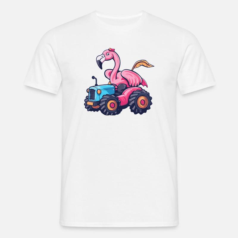 Flamingo Traktor Farmer - Männer T-Shirt - Weiß
