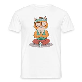 Zen Yoga Cat with Retro Glasses - Men's T-Shirt - white - Front - AI Model Male 178 dark (178cm)