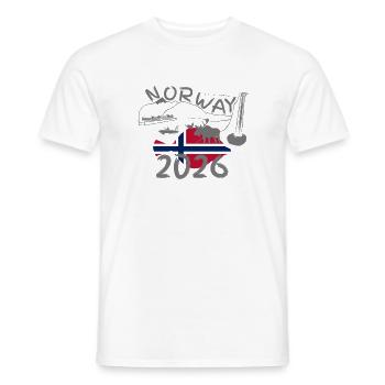 Norway 2026 Plaice with Mountains and Moose Fishing - Men's T-Shirt - white - Front - AI Model Male 178 dark (178cm)