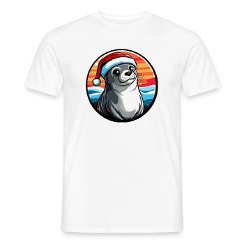 Lion de mer dans le chapeau de Père Noël d’hiver - T-shirt homme - blanc - Devant - AI Model Male 178 dark (178cm)