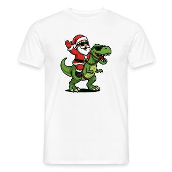 Christmas T Rex with Santa Swag - Men's T-Shirt - white - Front - AI Model Male 178 dark (178cm)