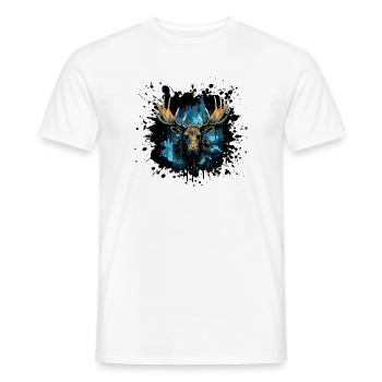 Peinture à l’aquarelle bleue tête d’orignal nordique - T-shirt homme - blanc - Devant - AI Model Male 178 dark (178cm)
