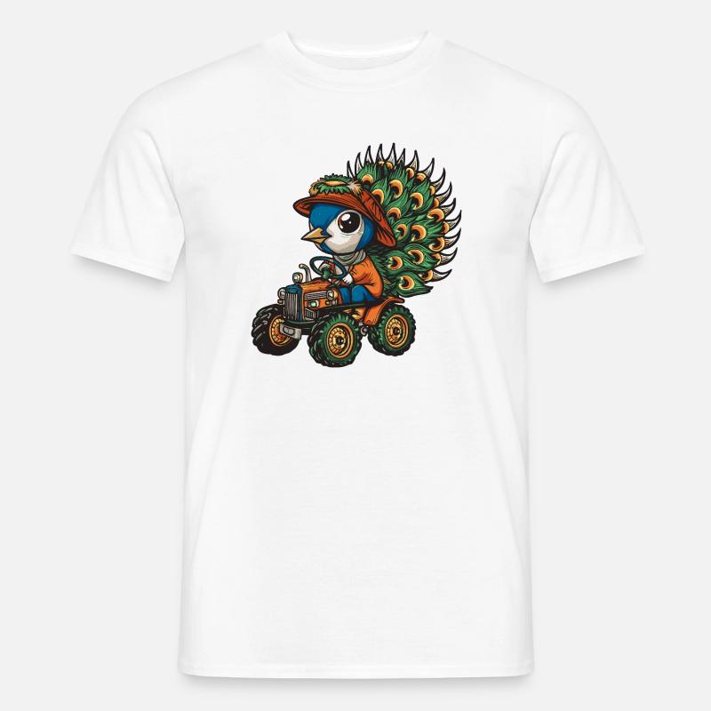 Pfau Vogel Traktor Farmer - Männer T-Shirt - Weiß