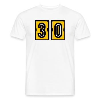 30. 30 YEARS. 30th ANNIVERSARY. 30 YEARS ANNIVERSARY. - Men's T-Shirt - white - Front - AI Model Male 178 dark (178cm)