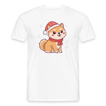 Shiba Noël Mignon avec chapeau et écharpe - T-shirt homme - blanc - Devant - AI Model Male 178 dark (178cm)