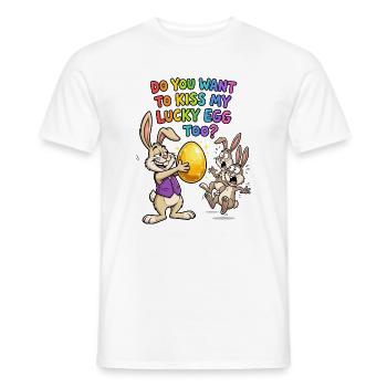 Kiss_My_Lucky_Egg - Men's T-Shirt - white - Front - AI Model Male 178 dark (178cm)