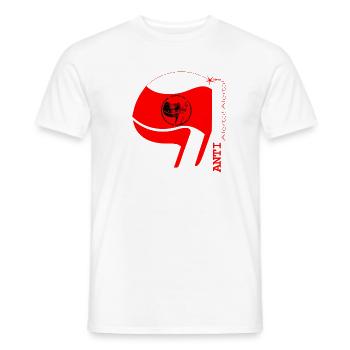 Antifascista Vertical Lettering & Flag (w-red) - Men's T-Shirt - white - Front - AI Model Male 178 dark (178cm)