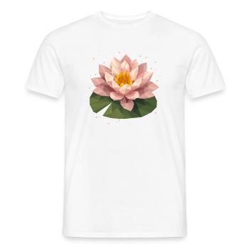 Nénuphar polygonal rose sur feuille verte - T-shirt homme - blanc - Devant - AI Model Male 178 dark (178cm)