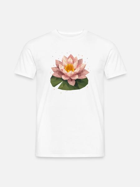 Nénuphar polygonal rose sur feuille verte - T-shirt homme - blanc
