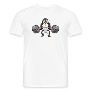 Strong Penguin with Dumbbell Training Cartoon Fitnes - Men's T-Shirt - white - Front - AI Model Male 178 dark (178cm)