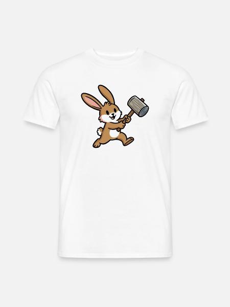 Hase mit Hammer: Bauen mit Herz - Männer T-Shirt - Weiß